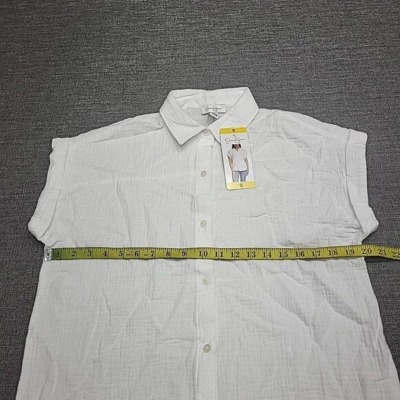 Jessica Simpson Womens Shirt Top Small Size White Button Short Sleeves Gauze - Picture 5 of 11